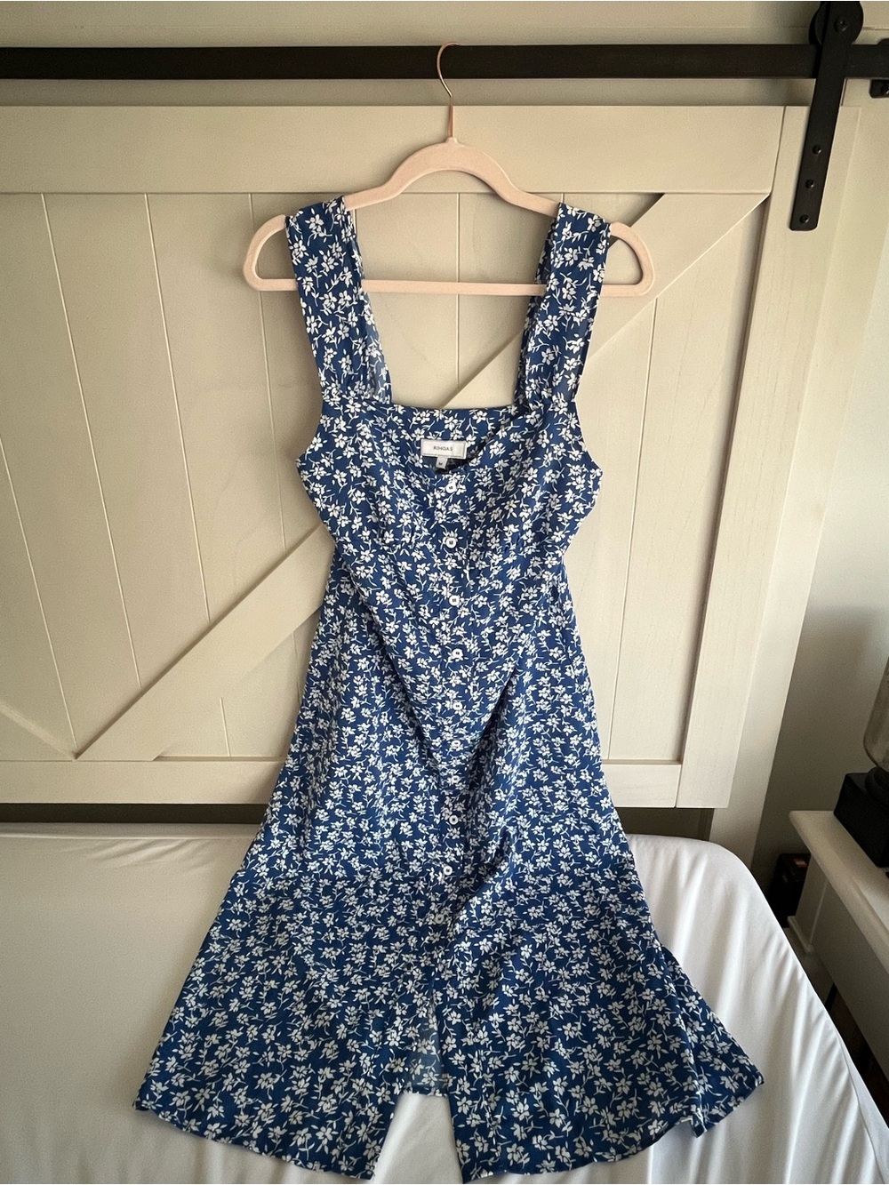 RIHOAS Blue Floral Midi Dress with Wide Straps